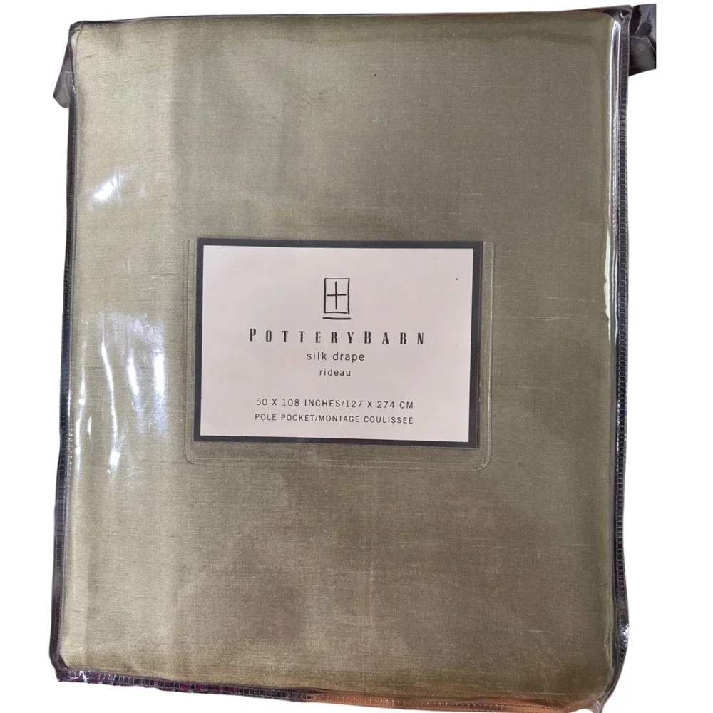 Pottery Barn Silk Dupioni Drape Sage Green 50x108 Pole Pocket Curtain Panel‎ NEW